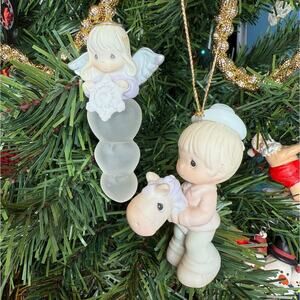 Precious Moments Snowflake Angel and 1994 Happy Trails Ornament Bundle